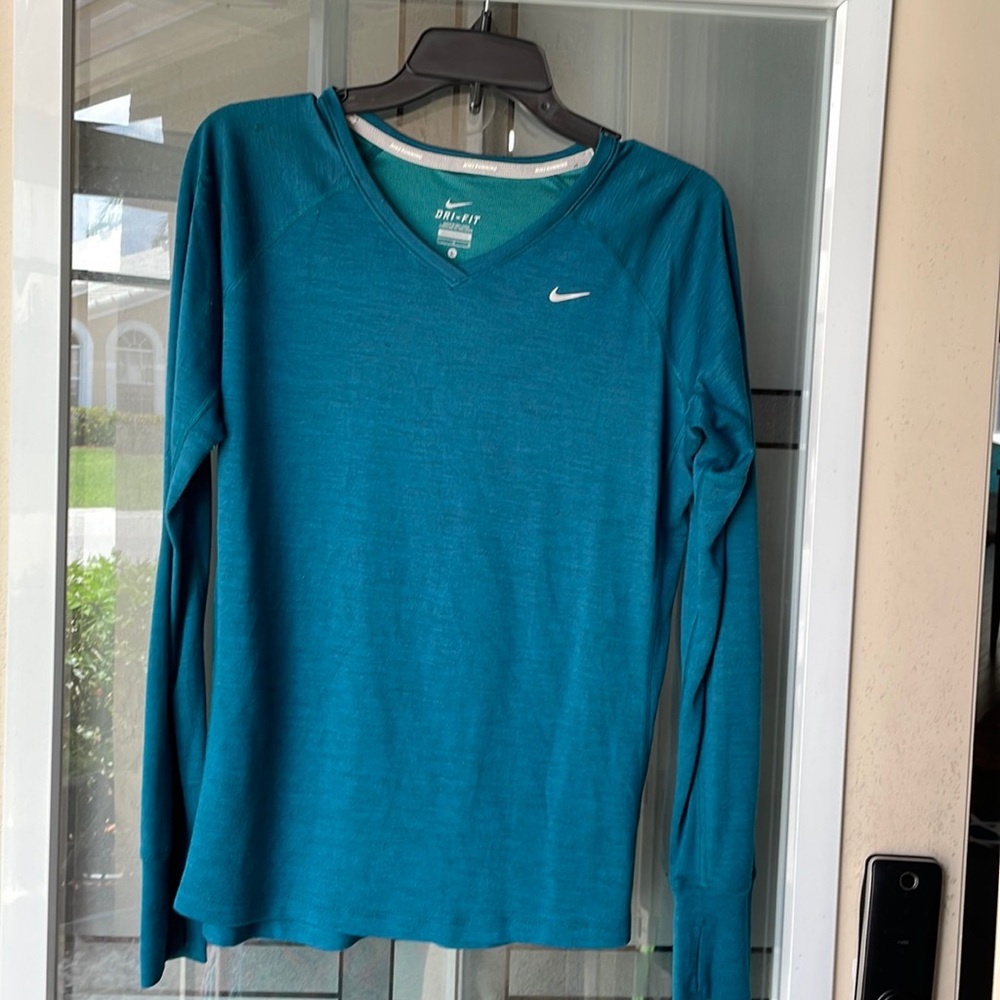 Nike Dri-Fit long sleeve blue/green running shirt